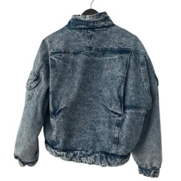 Vintage Denim Jacket unisex Pilot Bomber Military Puffer Biker Jean Acid Wash M - Picture 9 of 16